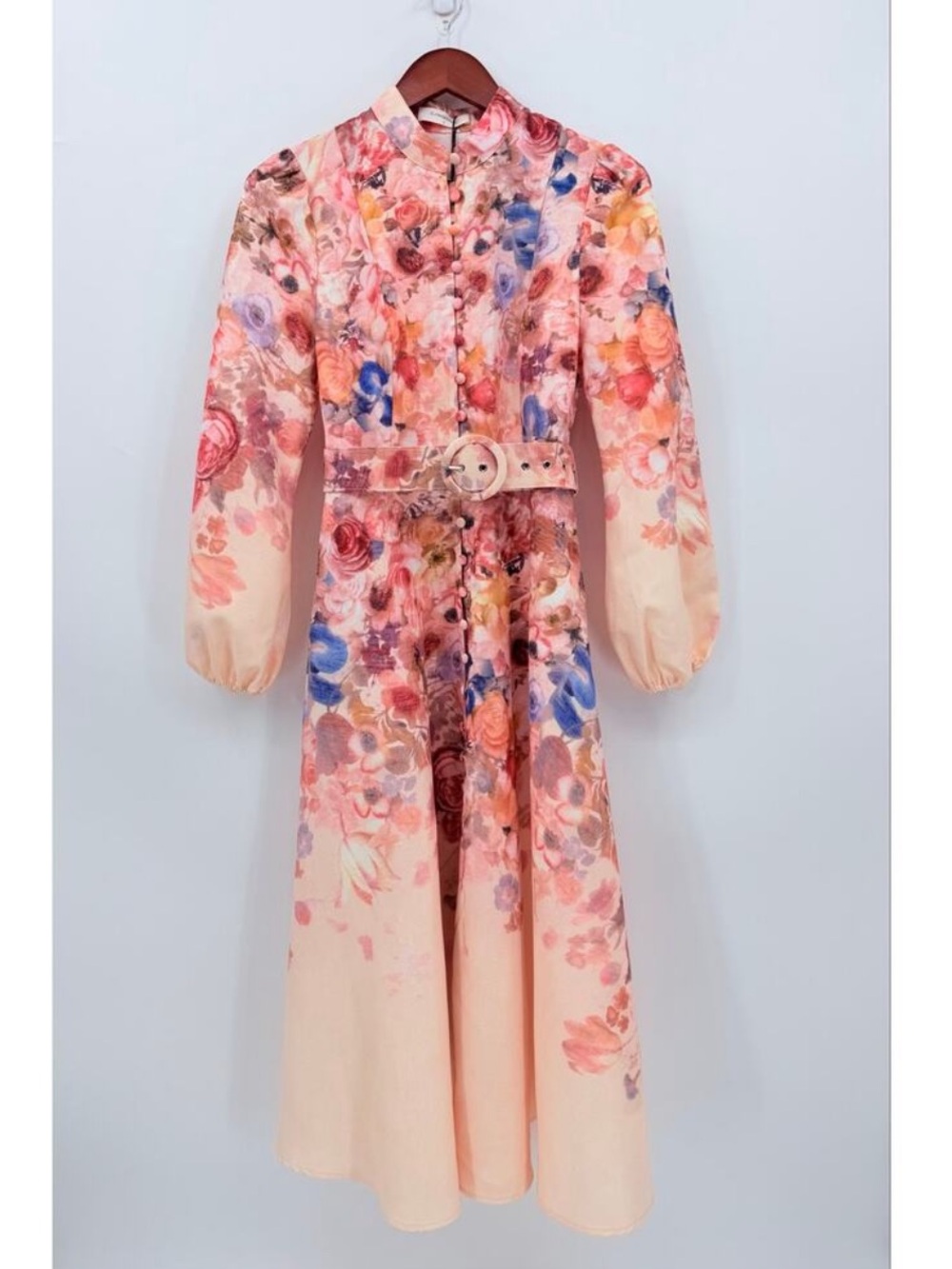 Commense Cream Floral Belted Midi Dress with Pastel Bouquet - Picture 5 of 13